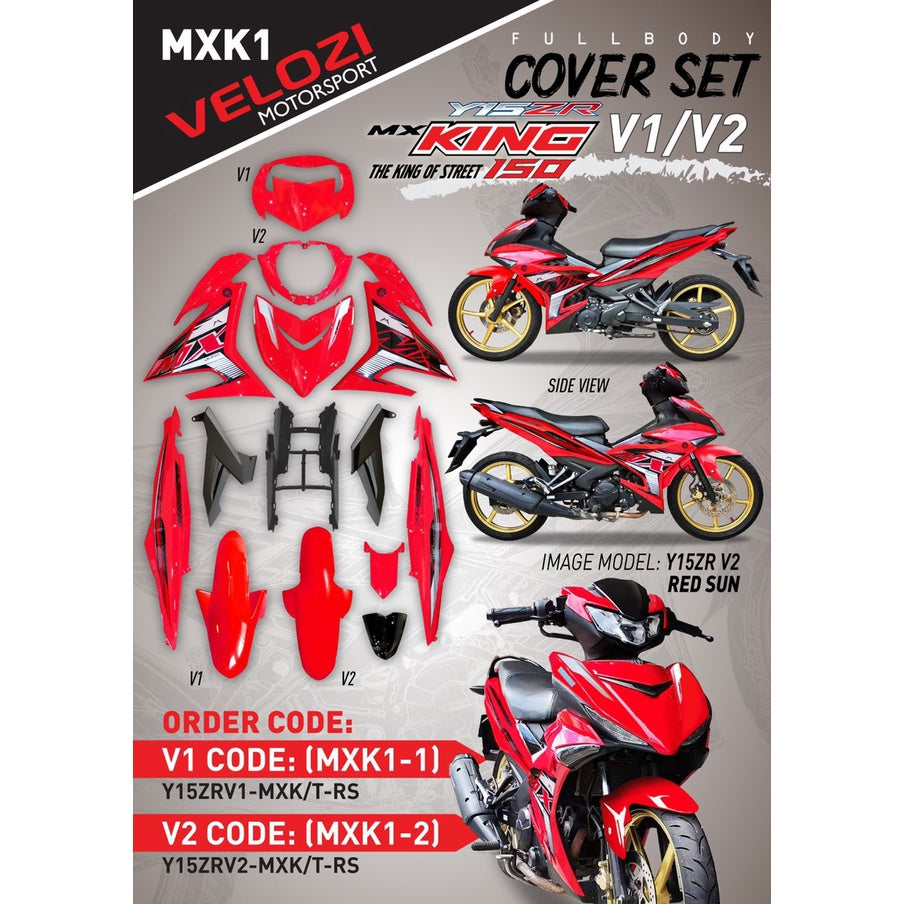 COVER SET Y15ZR V1 V2 MX KING RED SUN 2021 TANAM COVERSET PREMIUM EDITION BODYSET Y15 YSUKU NEW ORIGINAL VELOZI MXK1