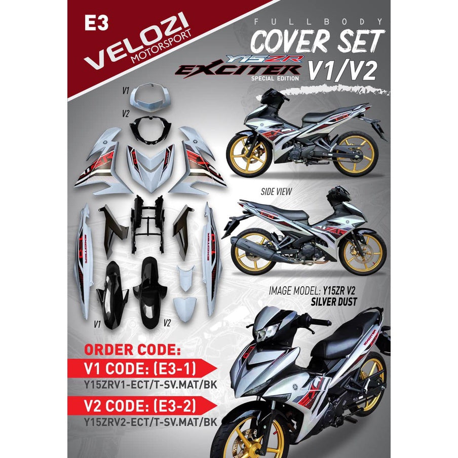 COVERSET YAMAHA Y15 Y15ZR YSUKU V1 V2 EXCITER SILVER DUST GLOSS KILAT 2021 VELOZI SPECIAL EDITION STRIPE TANAM CLEAR 2K