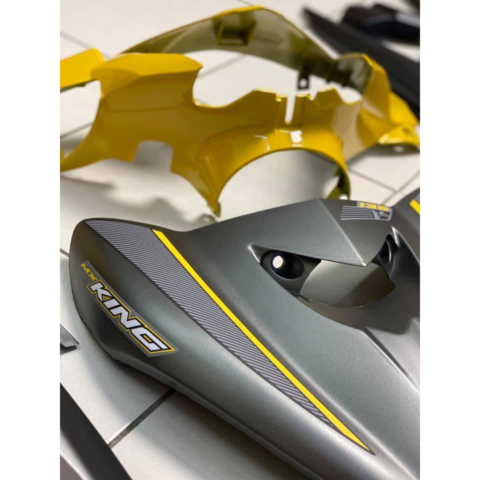 COVERSET BODYSET YAMAHA LC LC135 V4 V5 GREY YELLOW MX KING STRIPE TANAM OEM – FREE EMBLEM TIMBUL