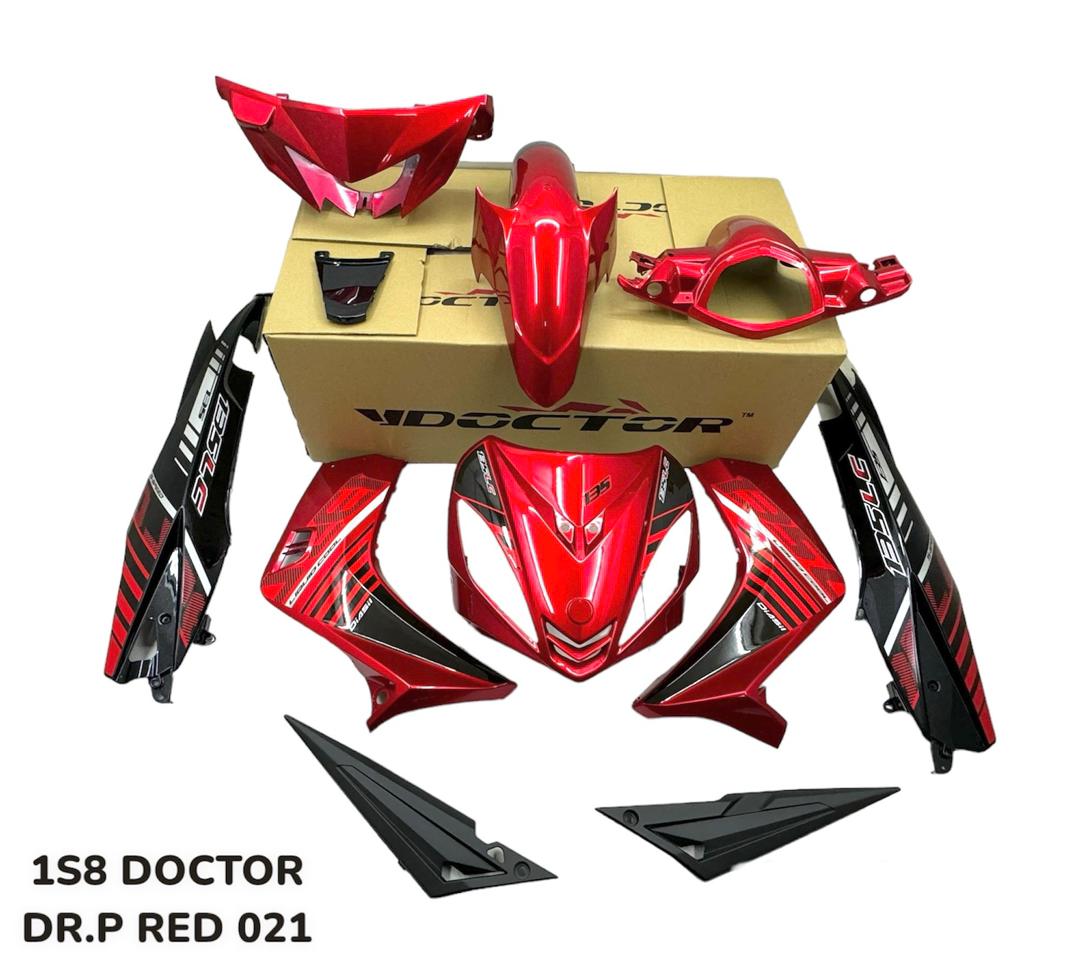 COVERSET LC LC135 V1 YAMAHA DOCTOR P RED MERAH BATMAN 021 2015  / VELOZI L1-BM-2 STRIPE SIAP TANAM CLEAR