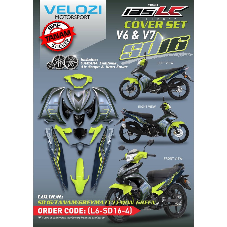 YAMAHA LC LC135 V6 V7 GREY MATT LEMON PATTERN LINE 2022 - COVERSET BODYSET SIAP TANAM VELOZI WITH COVER METER SD16