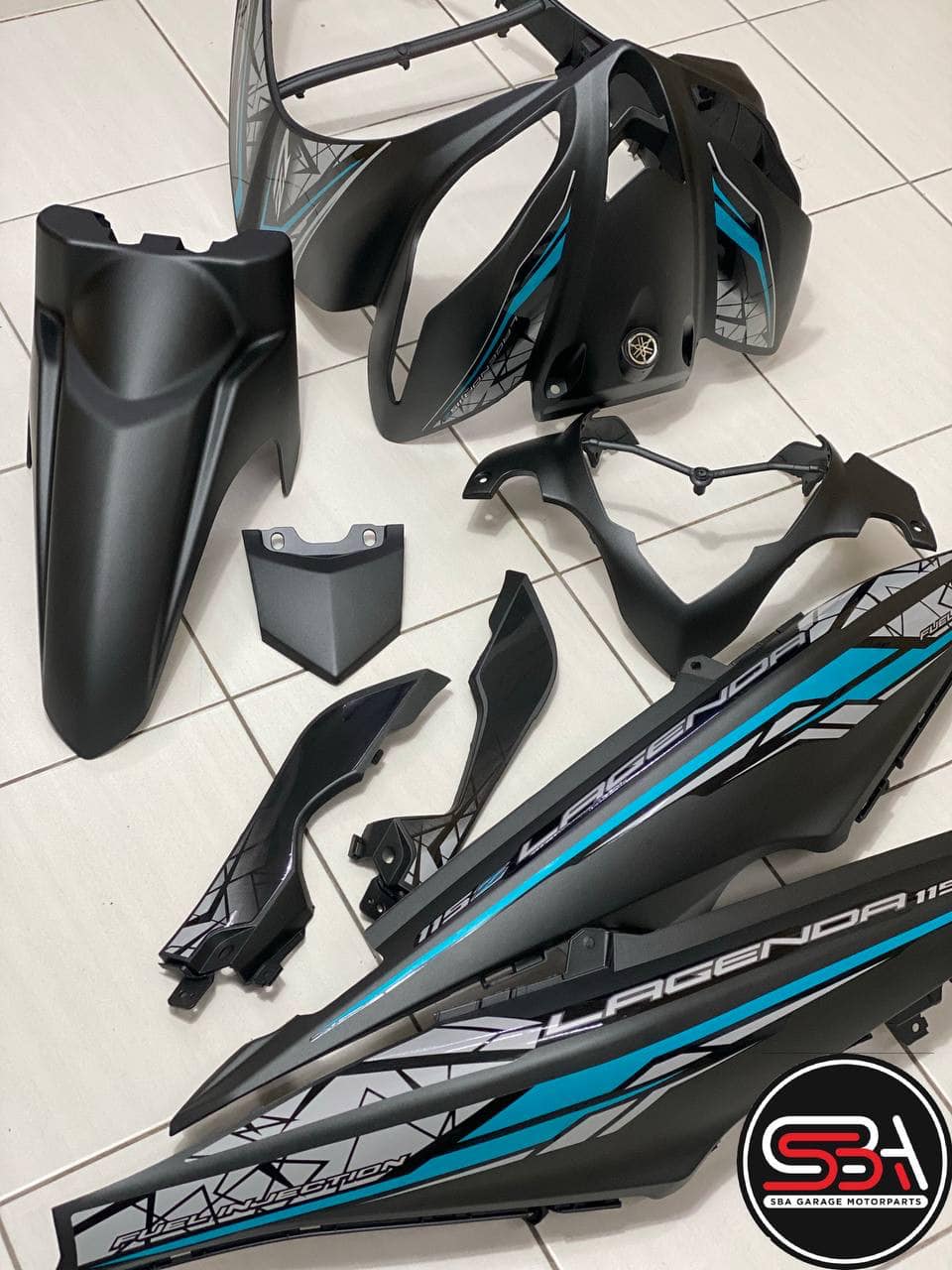 COVERSET BODYSET LAGENDA SRL 115 / 115Z Fi FUEL INJECTION CYAN HITAM BLACK MATT ORIGINAL HONG LEONG YAMAHA HLY SET