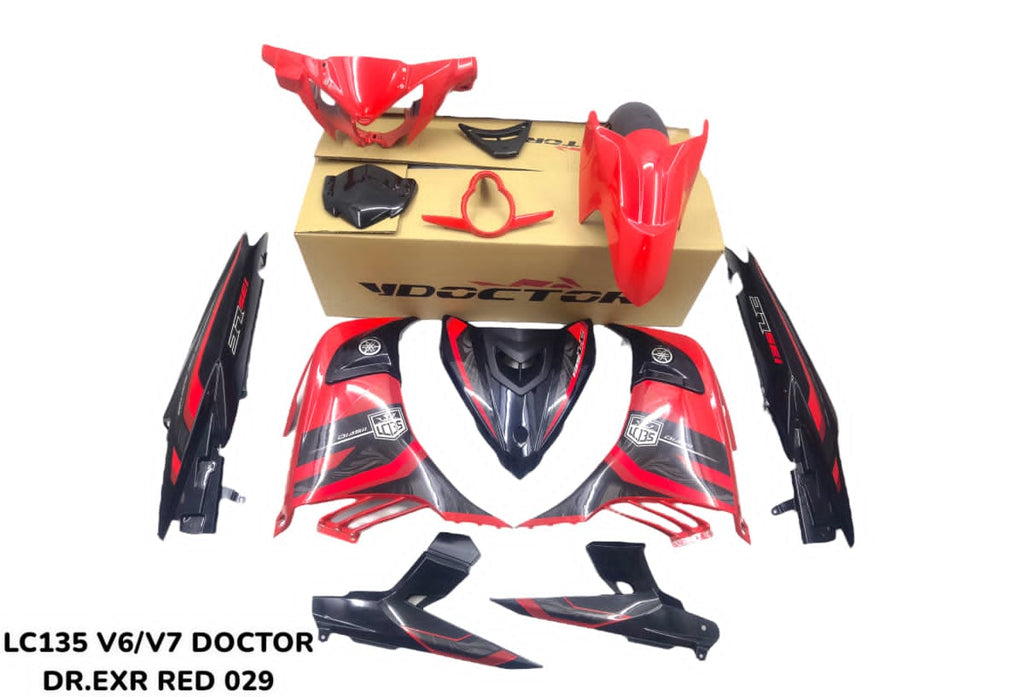 COVERSET BODYSET YAMAHA LC LC135 V6 V7 DR EXCITER MERAH RED EXR STRIPE TANAM CODE 029 DOCTOR EDITION OEM