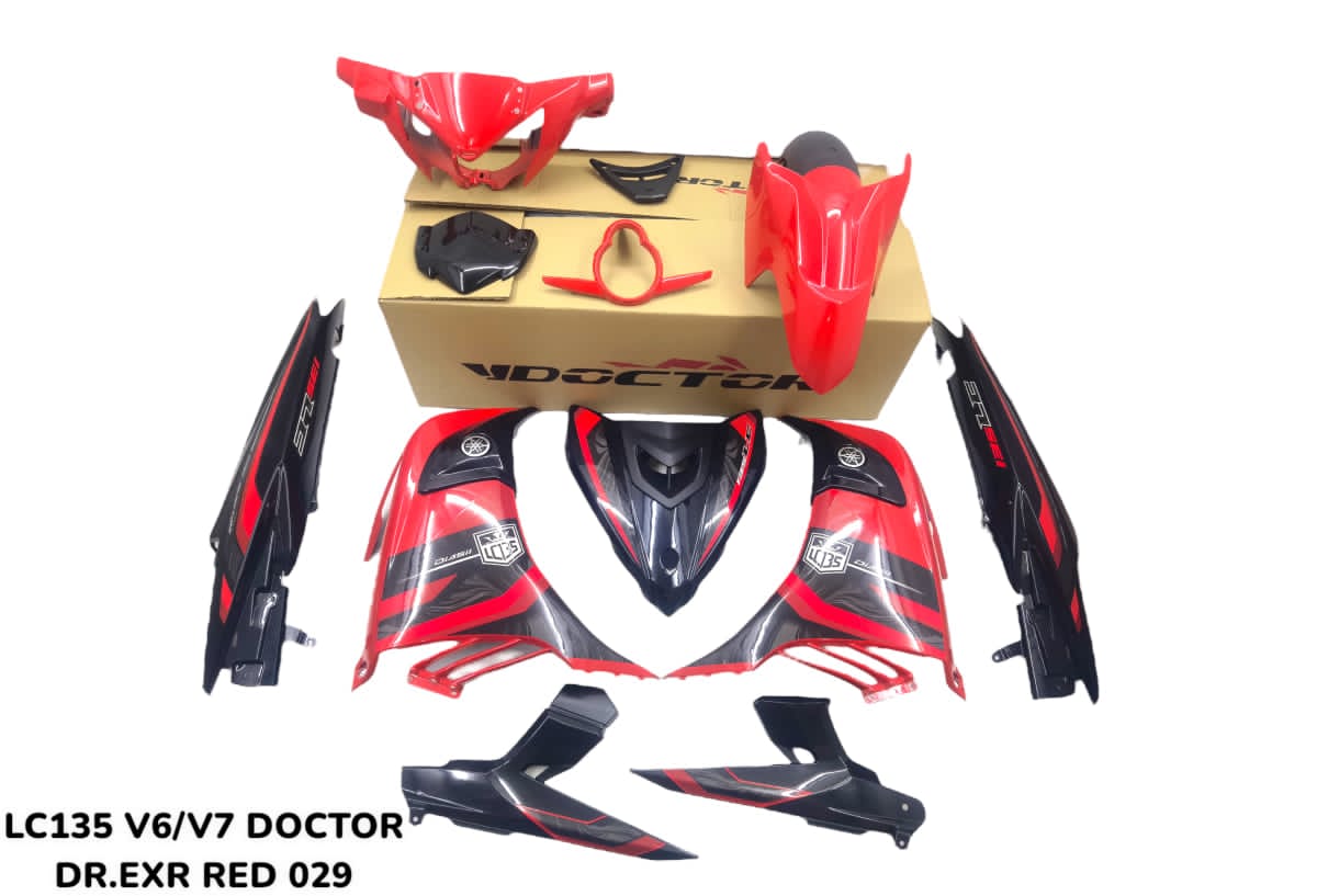 COVERSET BODYSET YAMAHA LC LC135 V6 V7 DR EXCITER MERAH RED EXR STRIPE TANAM CODE 029 DOCTOR EDITION OEM