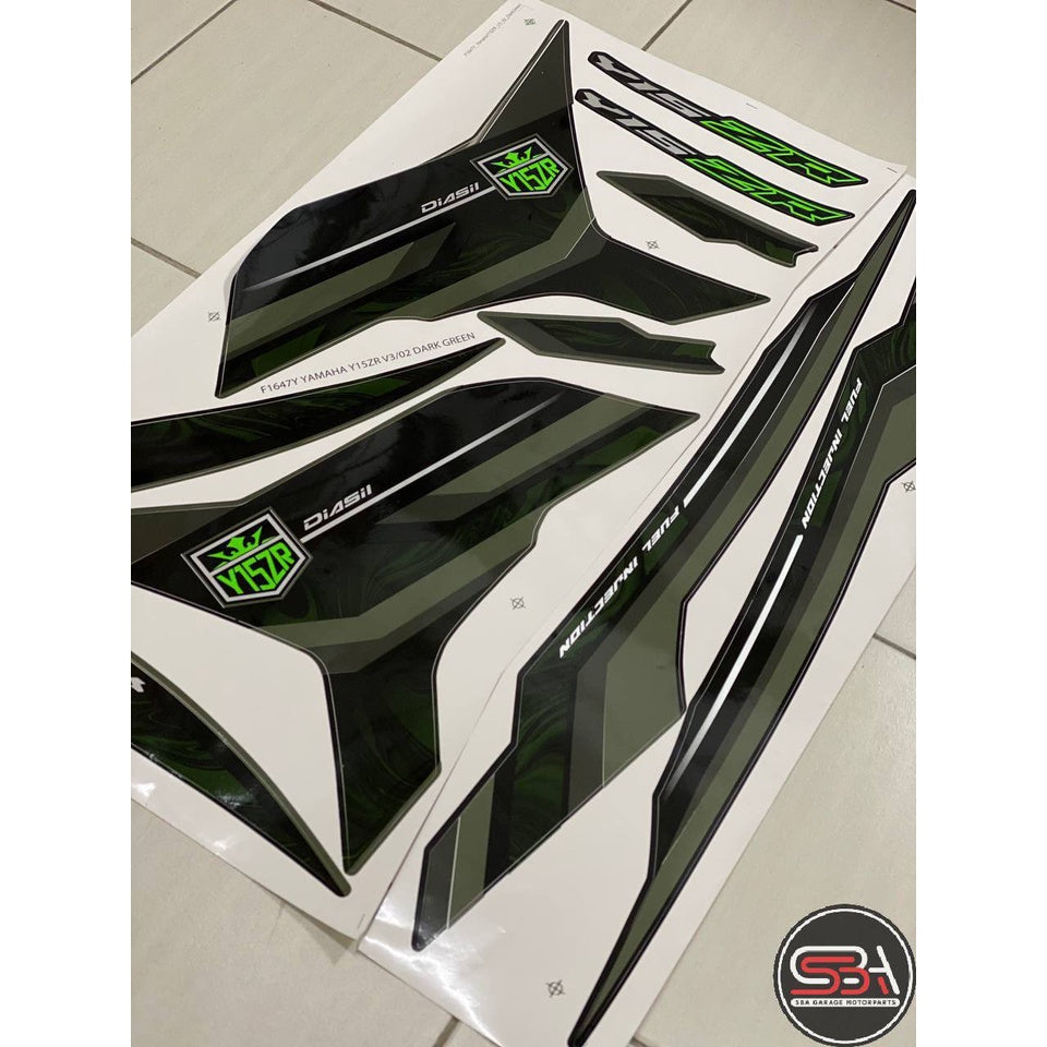 STICKER STRIPE Y15 Y15ZR V1 V2 ARMY GREEN LUMUT DNLGM DARK GREEN HIJAU ORIGINAL YAMAHA HLY READY STOCK