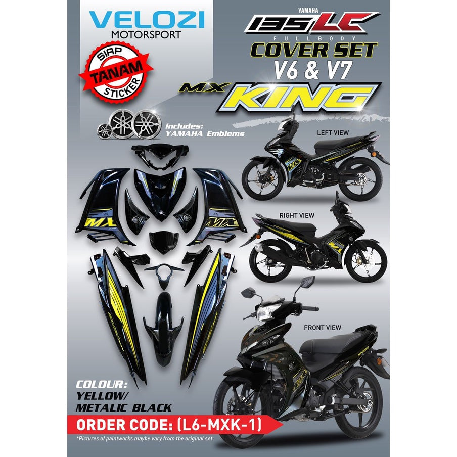 YAMAHA LC LC135 V4 V6 V7 MX KING MATELIC BLACK YELLOW 2021 COVERSET BODYSET SIAP TANAM ORIGINAL VELOZI OEM
