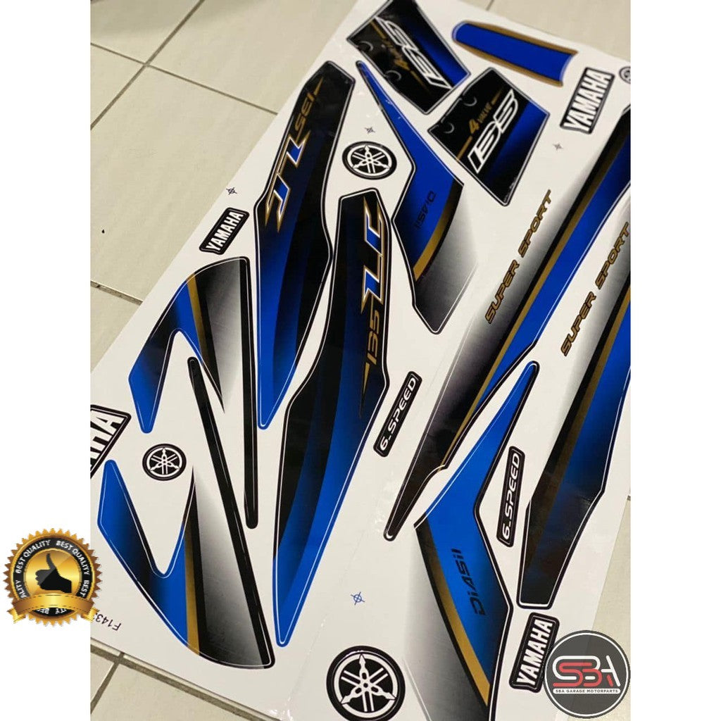 STICKER / STRIPE COVERSET / COVER SET LC 135 V1 BIRU GOLD MORITAKA YAMAHA ORIGINAL NO 4 ( P WHITE )
