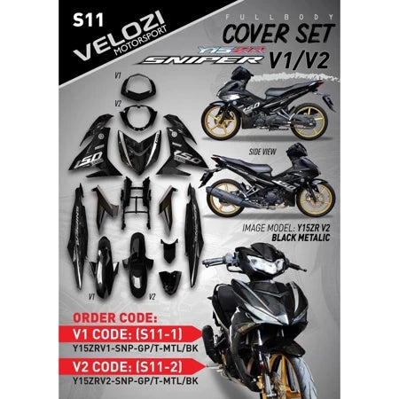 COVER SET Y15ZR V1 V2 SNIPER BLACK METALIC HITAM TANAM COVERSET PREMIUM EDITION BODYSET Y15ZR YSUKU NEW ORIGINAL VELOZI