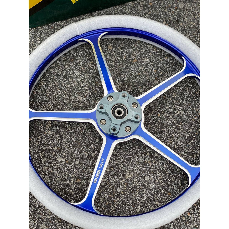 SPORT RIM ORIGINAL 505 ENKEI GENUINE OPEN HUB 160 X 160 X 17 BLUE BIRU 5 BATANG Y125ZR 125ZR 125Z SPORTRIM + BEARING