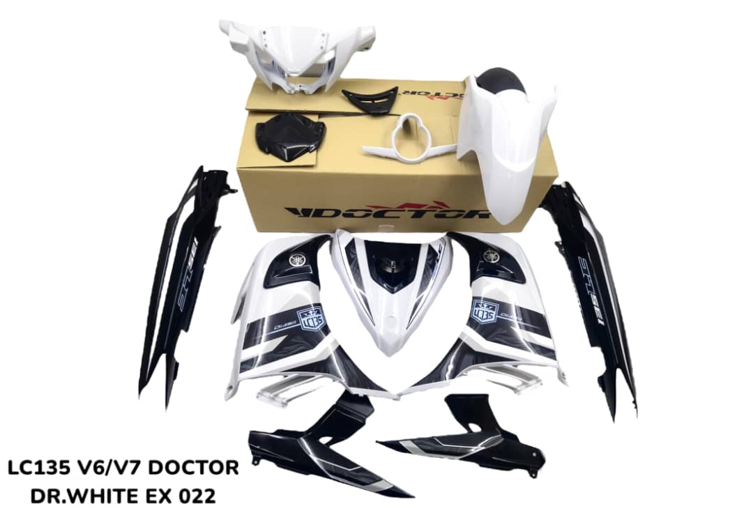 COVERSET BODYSET YAMAHA LC LC135 V4 V5 V6 V7 DR EXCITER WHITE PUTIH STRIPE TANAM CODE 022 DOCTOR EDITION OEM