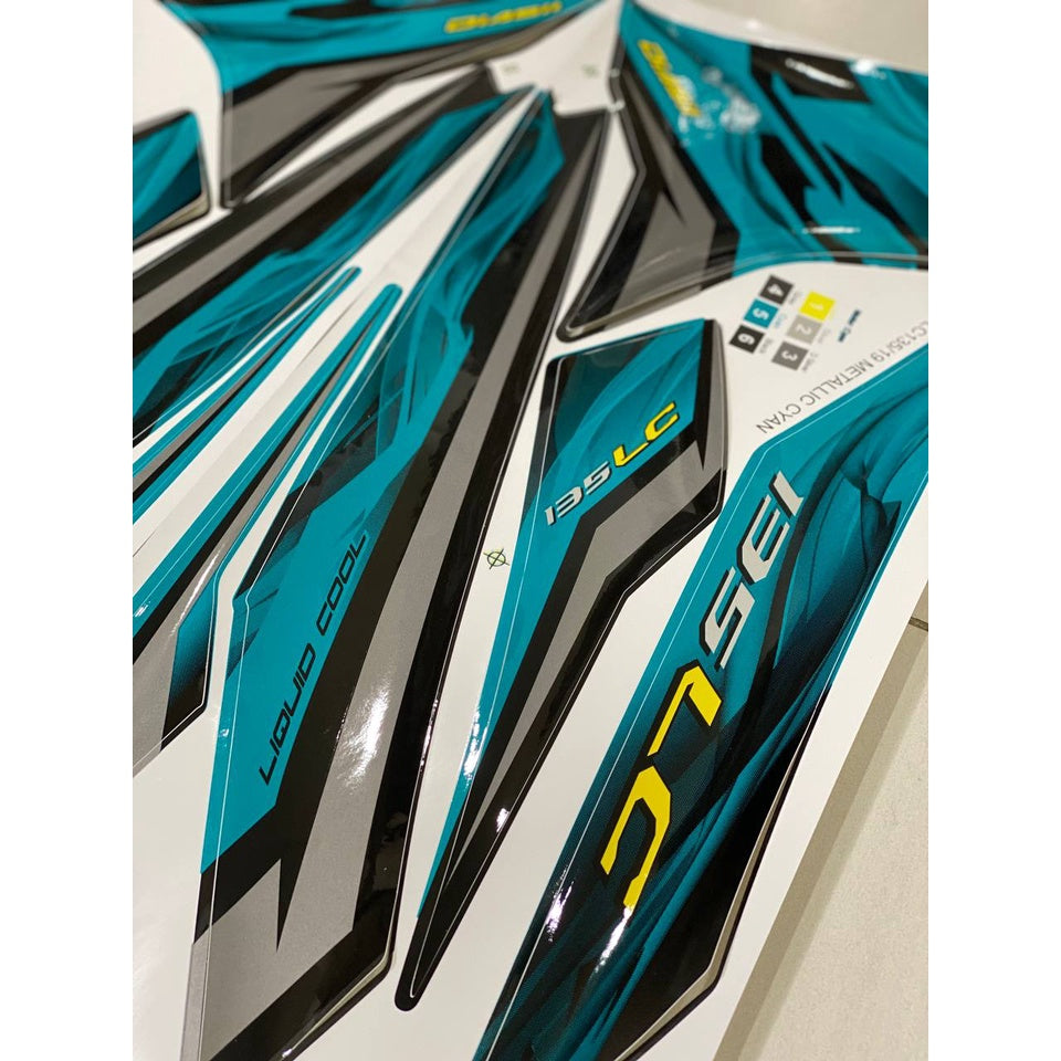 STICKER STRIPE COVERSET BODYSET LC 135 V2 HINGGA V7 YAMAHA MATELIC CYAN MORITAKA NO 19