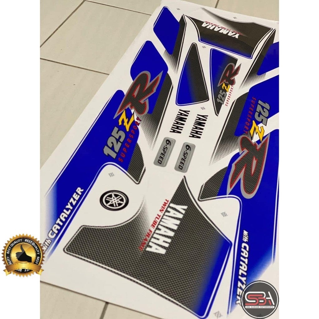 STICKER STRIPE BODY SET / COVERSET 125Z MORITAKA BIRU BATA `R’ CARBON ORIGINAL YAMAHA