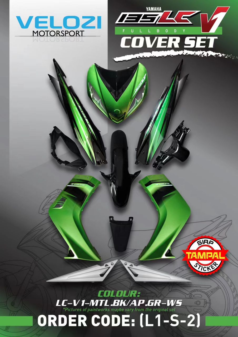 COVERSET BODYSET YAMAHA LC LC135 V1 HIJAU ORIGINAL 100% HONG LEONG YAMAHA HLY STRIPE SIAP TAMPAL  VELOZI