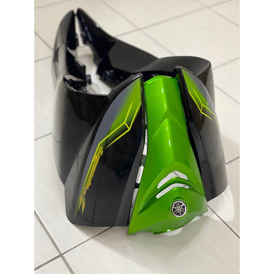 COVERSET YAMAHA LAGENDA SRL 110Z GREEN BLACK HIJAU MADE IN MALAYSIA SIAP TAMPAL STICKER M SEKI VERSION