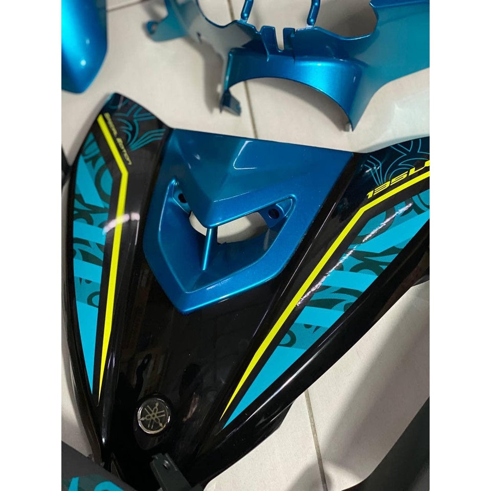 COVERSET YAMAHA ORIGINAL SIAP TAMPAL LC135 LC V7 CYAN – FREE EMBLEM TIMBUL – ORIGINAL HONG LEONG 100%