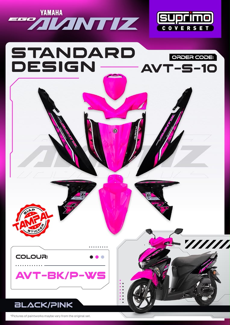 COVERSET BODYSET EGO AVANTIZ YAMAHA STICKER SIAP TAMPAL BLACK PINK 2026 SUPRIMO AVT-S-10