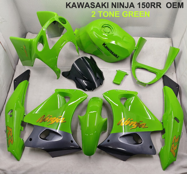 KAWASAKI NINJA DOUBLE R KR 150 RR BODY COVERSET, CLEAR-COATED STICKERS, 2-TONE RED, INCLUDING TANK (2 LARGE BOXES), OEM SET