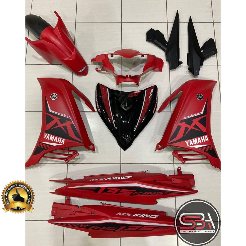 COVERSET BODYSET YAMAHA LC LC135 V2 V3 V4 V5 MERAH HITAM FULL MX KING STRIPE TANAM OEM – FREE EMBLEM TIMBUL