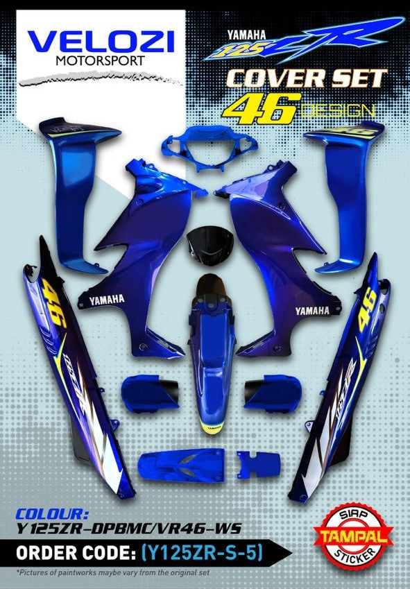 COVERSET ORIGINAL HLY YAMAHA 125 125z 125zr BIRU HITAM MERAH 46 SIGN ROSSI STICKER SIAP TAMPAL PERCUMA EMBLEM HONG LEONG