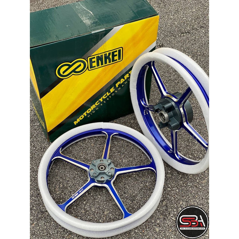 SPORT RIM ORIGINAL 505 ENKEI GENUINE OPEN HUB 160 X 160 X 17 BLUE BIRU 5 BATANG Y125ZR 125ZR 125Z SPORTRIM + BEARING