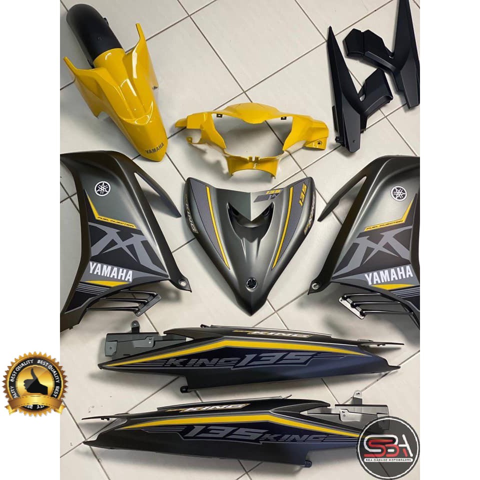 COVERSET BODYSET YAMAHA LC LC135 V4 V5 GREY YELLOW MX KING STRIPE TANAM OEM – FREE EMBLEM TIMBUL