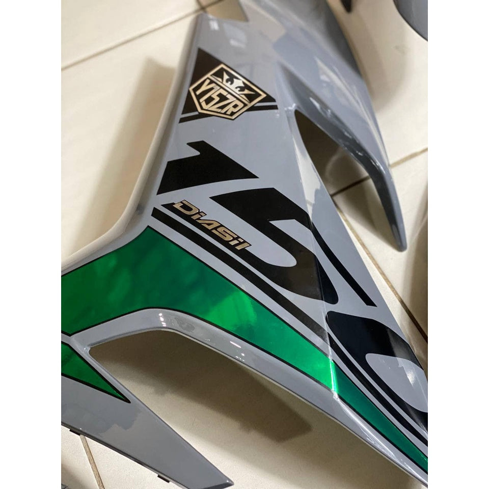 COVERSET YAMAHA Y15ZR YSUKU V1 V2 MATELIC GREY (22) CHROME GREEN ORIGINAL VELOZI SIAP TAMPAL