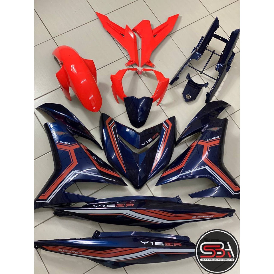 COVERSET Y15ZR V1 V2 BLUE RAPTOR SD16 SIAP TANAM ORANGE PATTERN LINE ORI VELOZI PREMIUM BODYSET Y15ZR Y15 YSUKU ORIGINAL