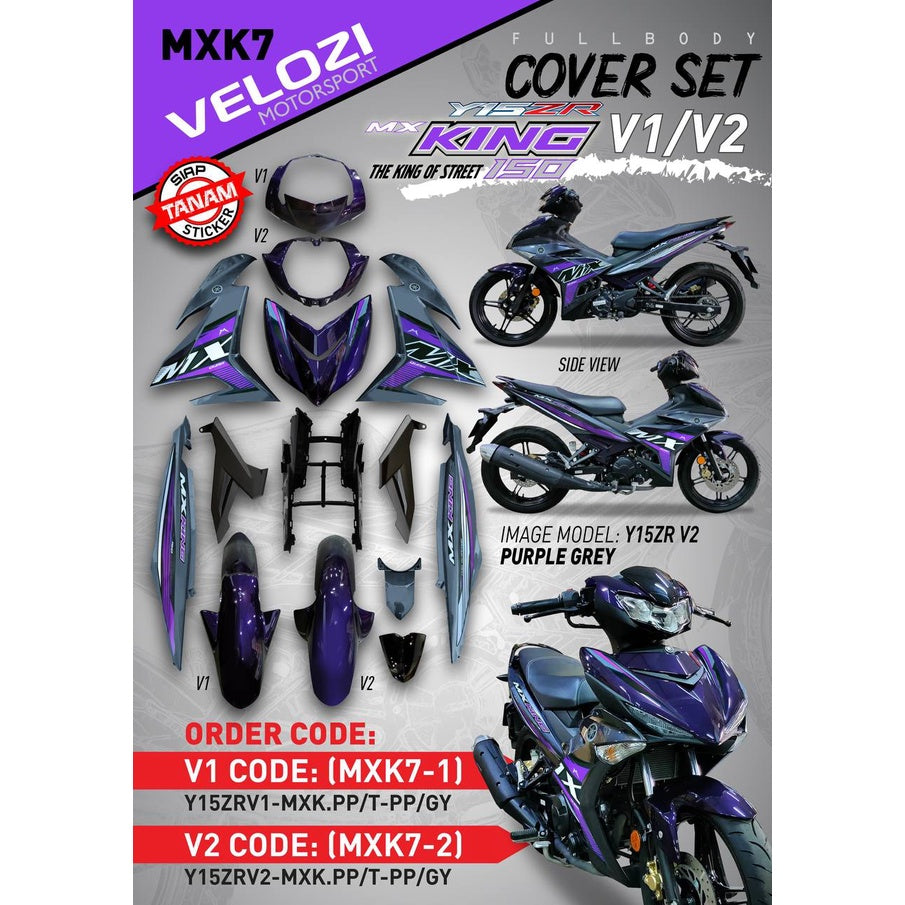 COVERSET YAMAHA Y15 YSUKU Y15ZR V1 V2 PURPLE GREY MX KING TANAM CLEAR ORIGINAL VELOZI MXK7