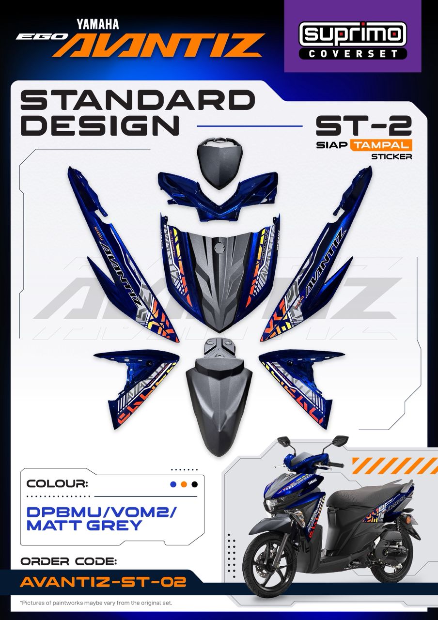 COVERSET BODYSET EGO AVANTIZ YAMAHA STICKER SIAP TAMPAL BLUE DPBMU VOM2 MATT GREY MM-03 SUPRIMO ST-02