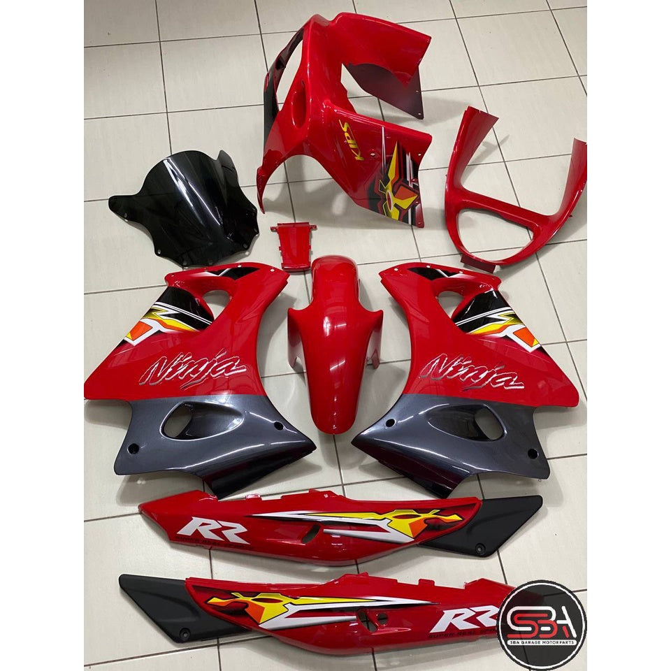 KAWASAKI NINJA DOUBLE R 150 RR BODY COVERSET STICKER TANAM RED MERAH SEKALI TANK ( 2 KOTAK BESAR ) OEM SET