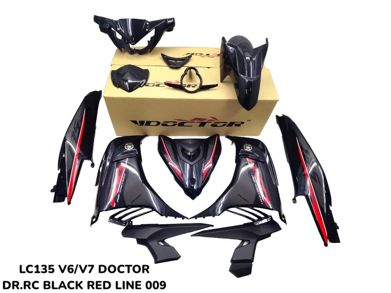 YAMAHA LC LC135 V6 V7 MATELIC BLACK RC HITAM MERAH COVERSET BODYSET SIAP TANAM VELOZI DOCTOR 009 L6-RC-1