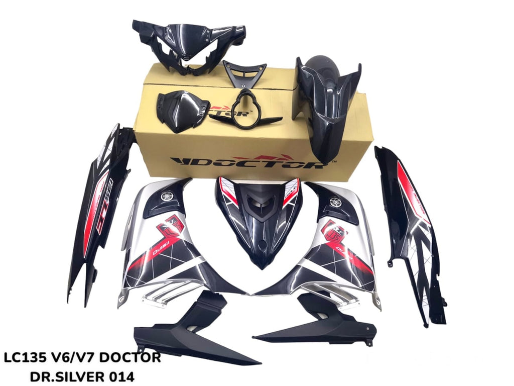 COVERSET BODYSET YAMAHA LC LC135 V6 V7 DR SILVER STRIPE TANAM CODE 014 DOCTOR EDITION OEM