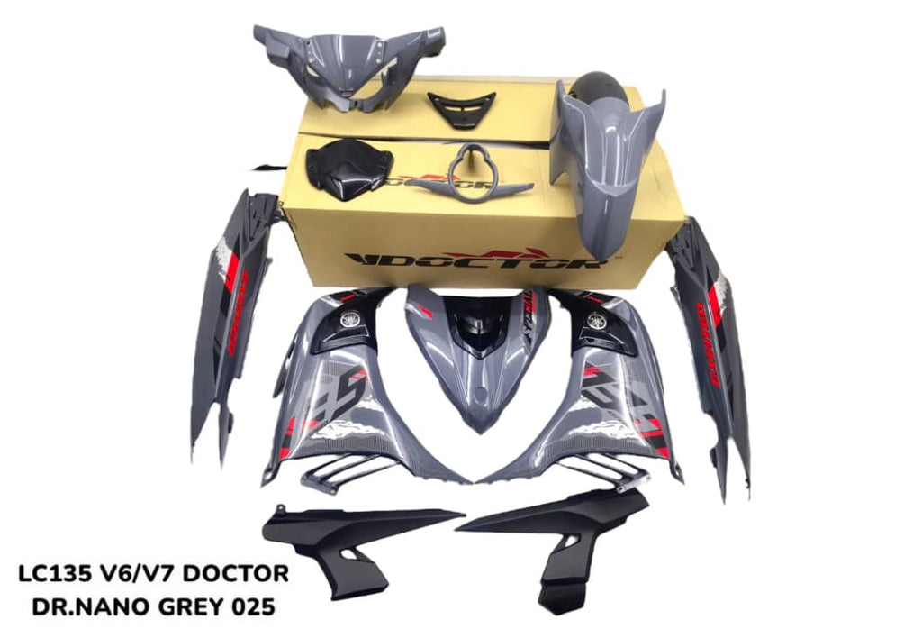 COVERSET BODYSET YAMAHA LC LC135 V6 V7 DR EXCITER NARDO GREY STRIPE TANAM CODE 025 DOCTOR EDITION OEM