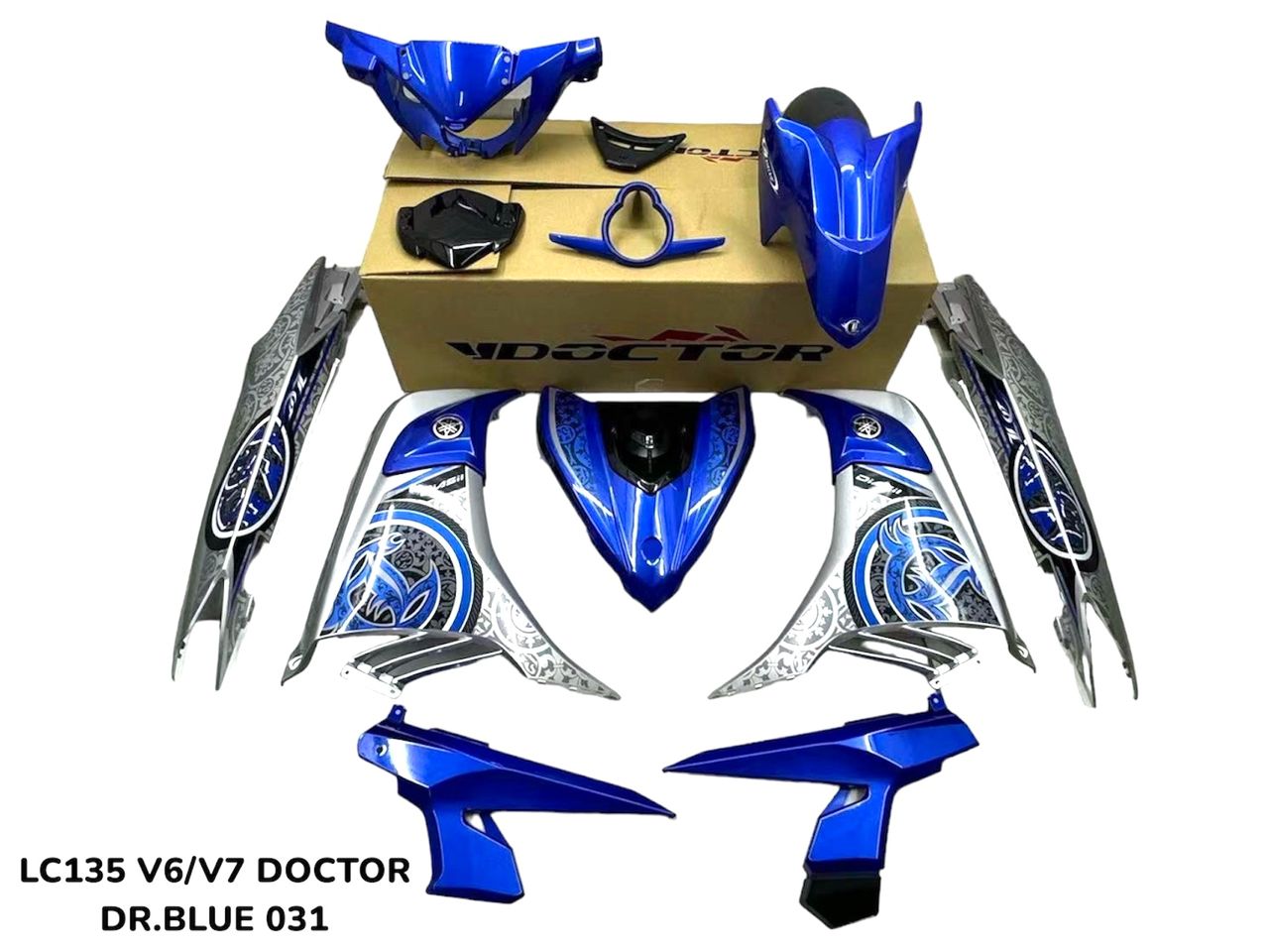 COVERSET BODYSET YAMAHA LC LC135 V2 V6 V7 DR BIRU SILVER VPBC5 S3 BATIK BIRU STRIPE TANAM CODE 031 DOCTOR VELOZI EDITION