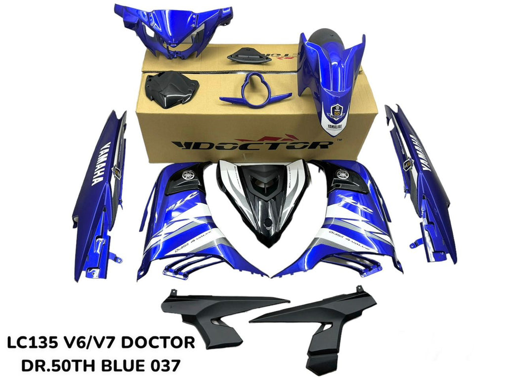 COVER SET YAMAHA ORIGINAL 50TH ANNIVERSARY LC135 V2 V3 4S 5S BIRU HITAM  FREE EMBLEM 100% HLY / VELOZI SIAP TAMPAL