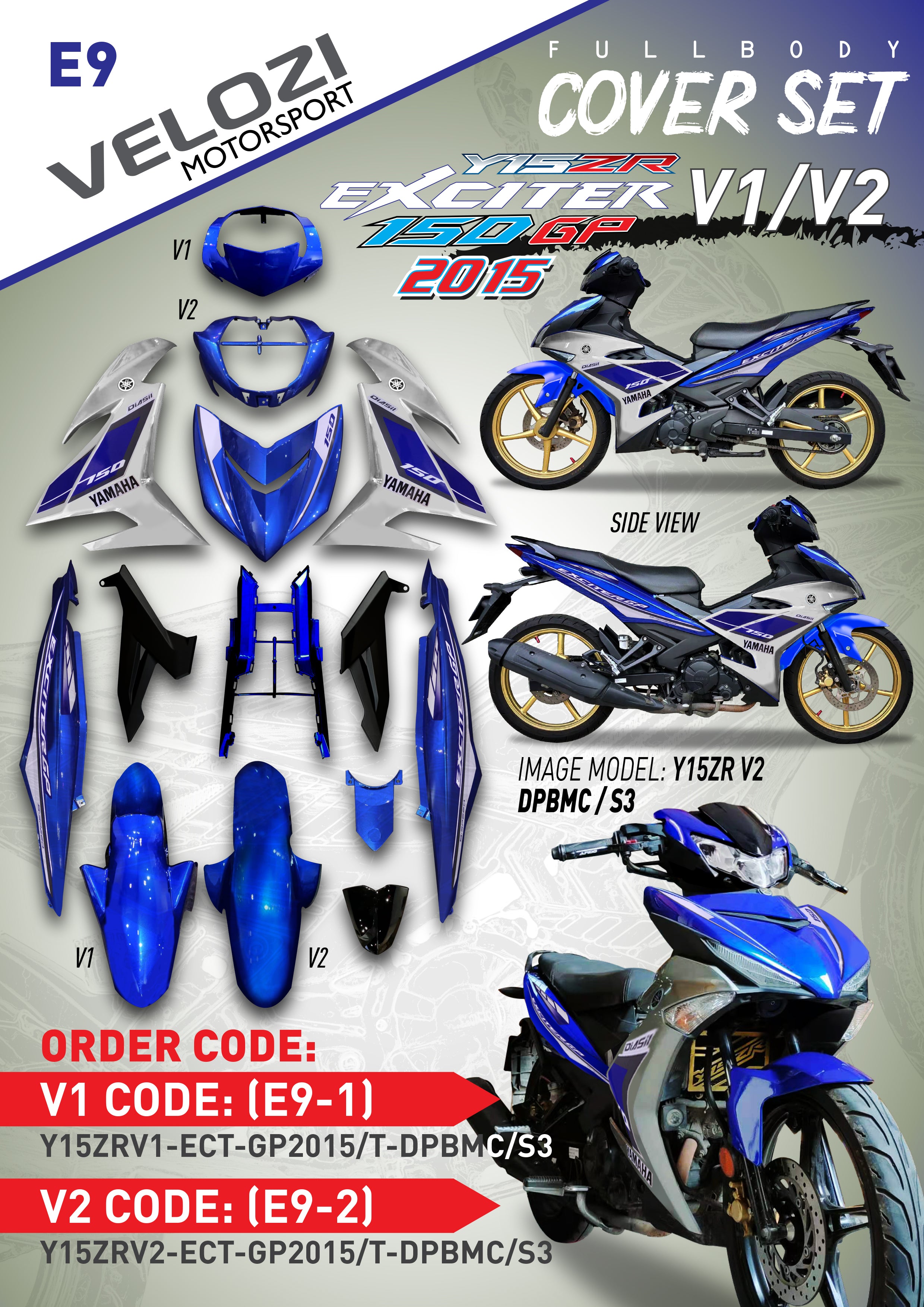 COVER SET Y15ZR V1 V2 DPBMC S3 EXCITER GP BIRU TANAM COVERSET PREMIUM EDITION BODYSET 2015 2016 ORIGINAL VELOZI