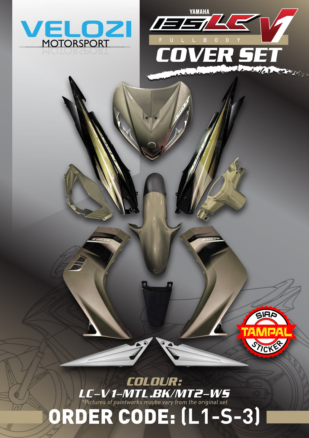 COVERSET BODYSET YAMAHA LC LC135 V1 NESCAFE DESIGN FREE EMBLEM TIMBUL ORIGINAL HLY HONG LEONG YAMAHA  STRIPE TAMPAL
