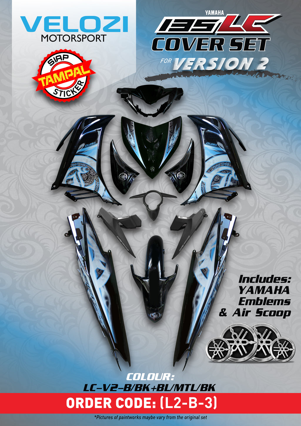COVERSET ORIGINAL HONG LEONG YAMAHA HLY VELOZI M SEKI LC LC135 V2 V3 V4 V5 V6 BIRU BATIK SMOKE STRIPE SIAP TAMPAL