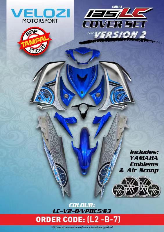COVERSET BODYSET YAMAHA LC LC135 V2 V6 V7 DR BIRU SILVER VPBC5 S3 BATIK BIRU STRIPE TANAM CODE 031 DOCTOR VELOZI EDITION
