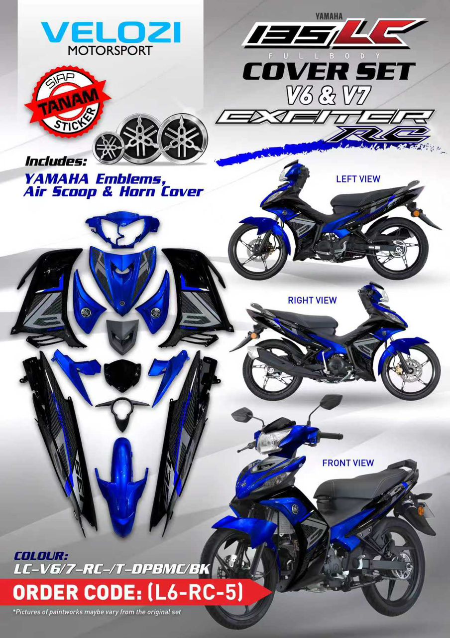 YAMAHA LC LC135 V6 V7 EXCITER RC DPBMC BLUE BLACK L6-RC-5 COVERSET READY TO INSTALL VELOZI DOCTOR 059