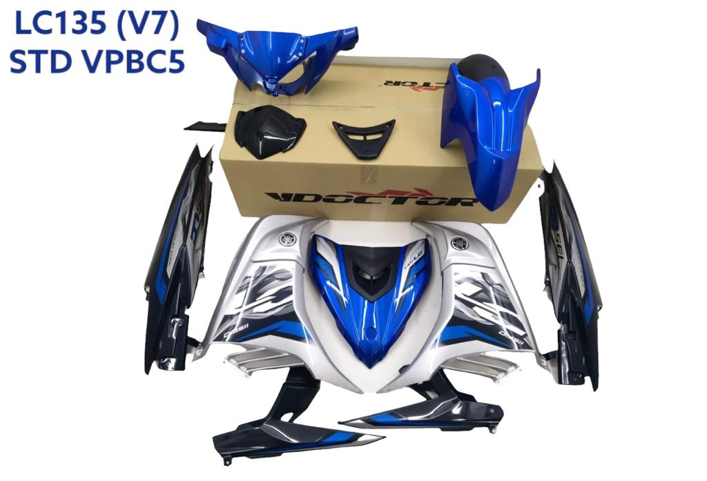 COVERSET YAMAHA SIAP TANAM LC135 LC V6 V7 BIRU SILVER GLOSSY KILAT DOCTOR EDITION TERMASUK EMBLEM,COVER ENGINE,HEAD CAP