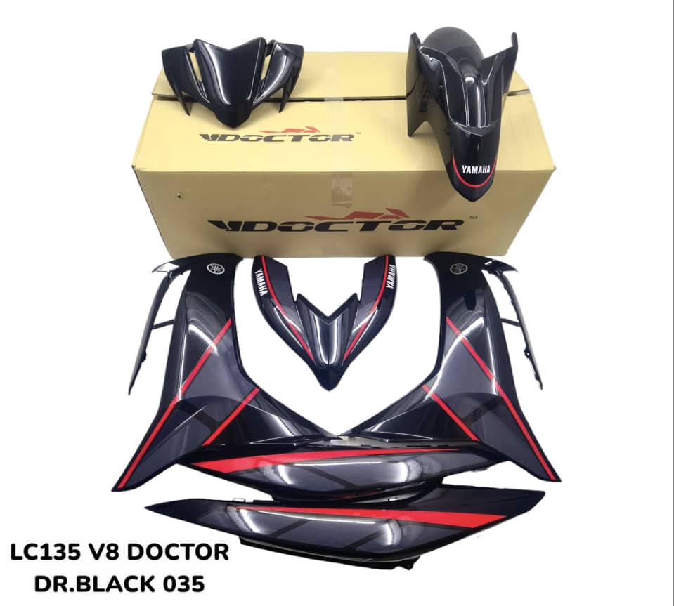 COVERSET BODYSET LC135 LC V8 DR BLACK RED RXZ DESIGN 035 FUEL INJECTION FI YAMAHA SIAP TANAM DOCTOR OEM