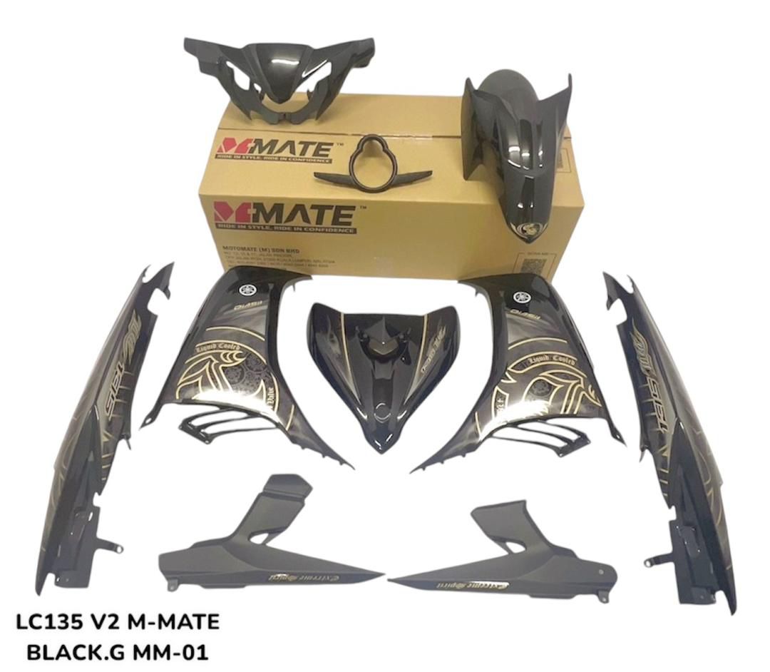COVERSET VERSION VELOZI / M MATE LC 135 LC135 V2 HITAM BATIK GOLD HITAM STRIPE TAMPAL KILANG FREE EMBLEM