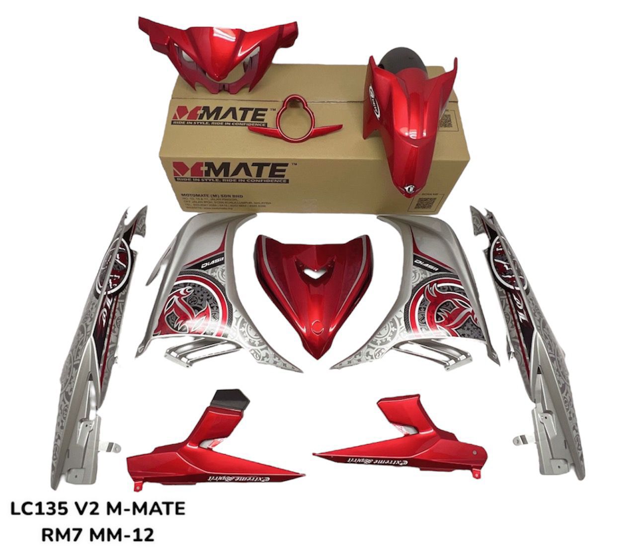 COVERSET BODYSET YAMAHA LC LC135 V2 V6 V7 DR MERAH SILVER RM7 S3 BATIK MERAH RED STRIPE TANAM CODE 032 DOCTOR / VELOZI
