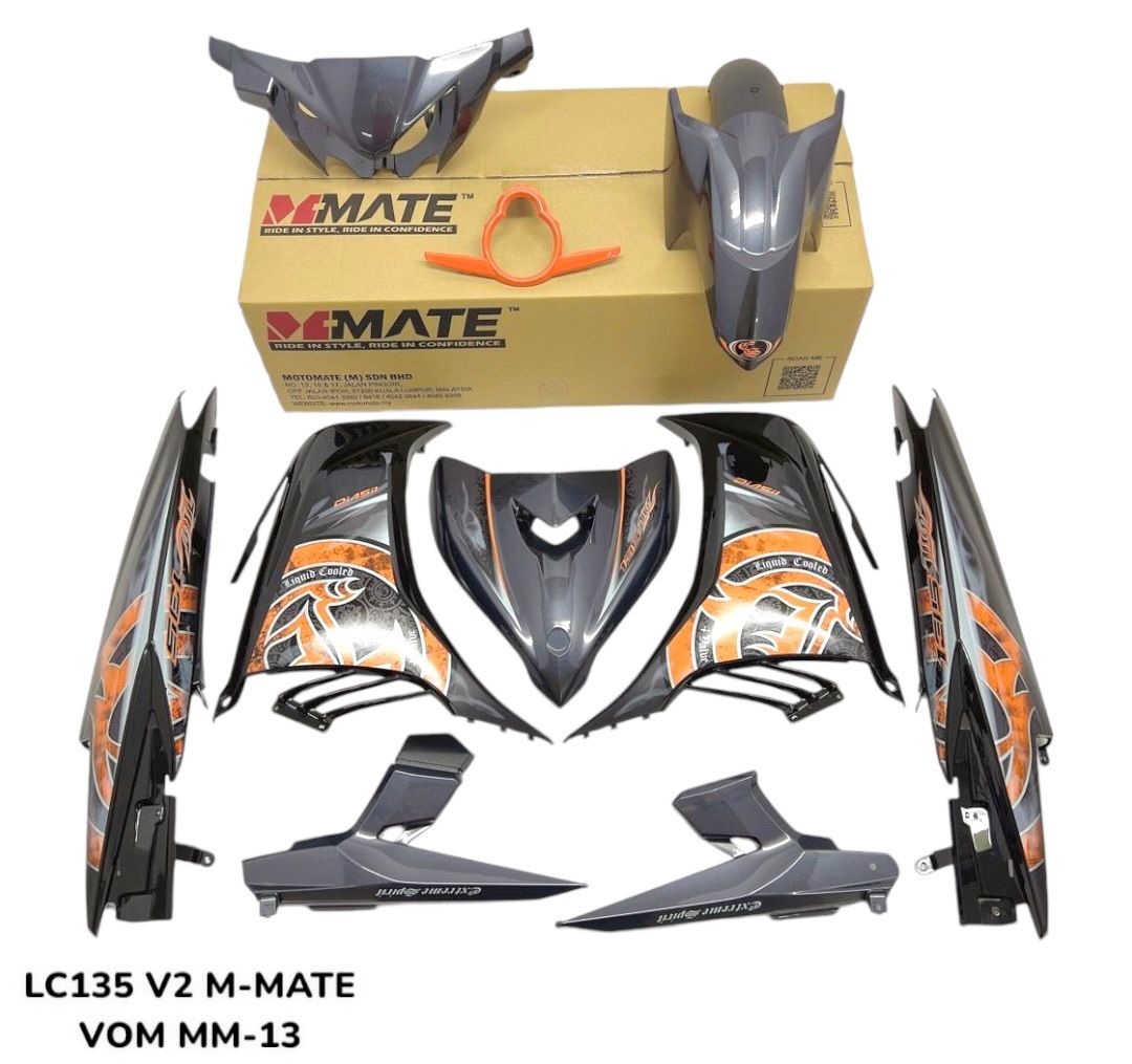 COVERSET ORIGINAL HONG LEONG YAMAHA HLY VELOZI M SEKI LC LC135 V2 V3 V4 V5 V6 V7 ORANGE BATIK STRIPE SIAP TAMPAL