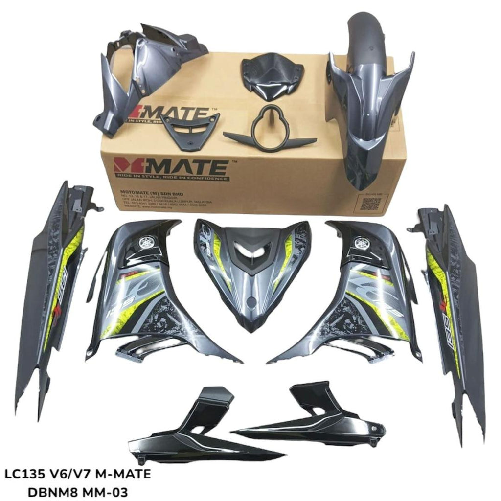 COVERSET YAMAHA SIAP TANAM LC135 LC V6 V7 GREY COMET STANDARD DBNM8 HLY DOCTOR M MATE SIAP STICKER TERMASUK EMBLEM