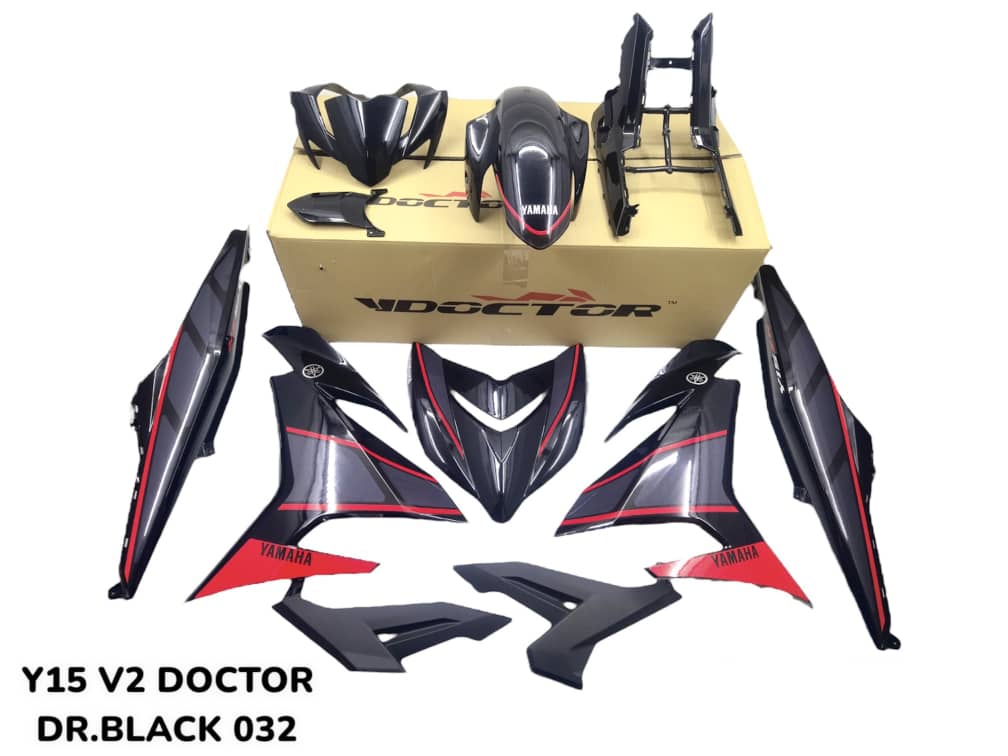 COVERSET BODYSET YAMAHA Y15 Y15ZR V1 V2 RXZ BLACK RED DOCTOR 032 SIAP TANAM