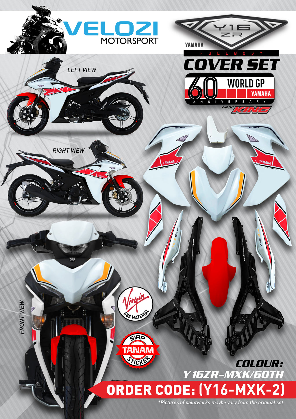 Y16 V1 V2 COVERSET Y16ZR MX KING DOCTOR VELOZI WORLD GP WHITE RED 60TH ANNIVERSARY YAMAHA SIAP TANAM READY STOCK MXK-2