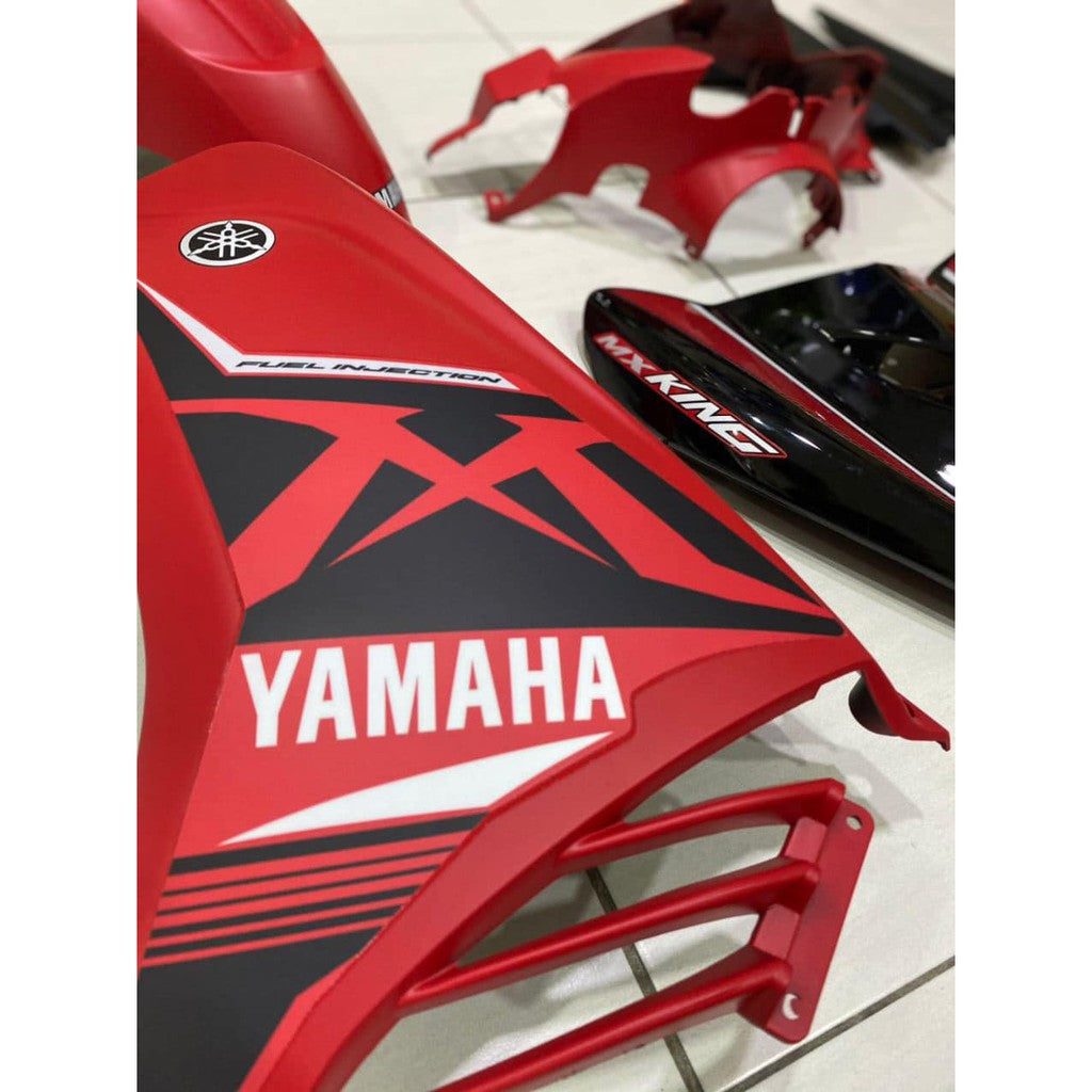 COVERSET BODYSET YAMAHA LC LC135 V2 V3 V4 V5 MERAH HITAM FULL MX KING STRIPE TANAM OEM – FREE EMBLEM TIMBUL