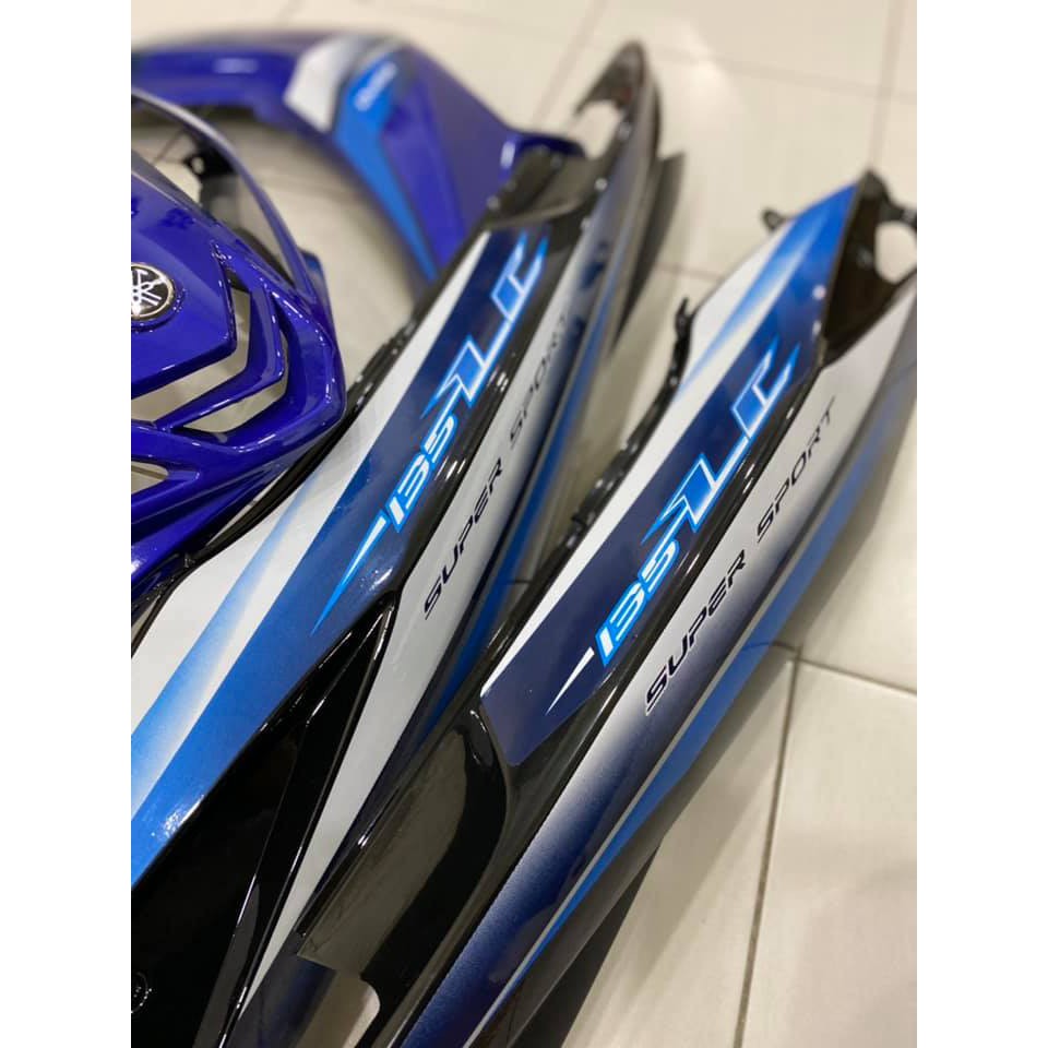 COVERSET BODYSET YAMAHA LC135 V1 BIRU CUSTOM ORIGINAL 100% HONG LEONG YAMAHA HLY STRIPE SIAP TAMPAL – FREE EMBLEM TIMBUL